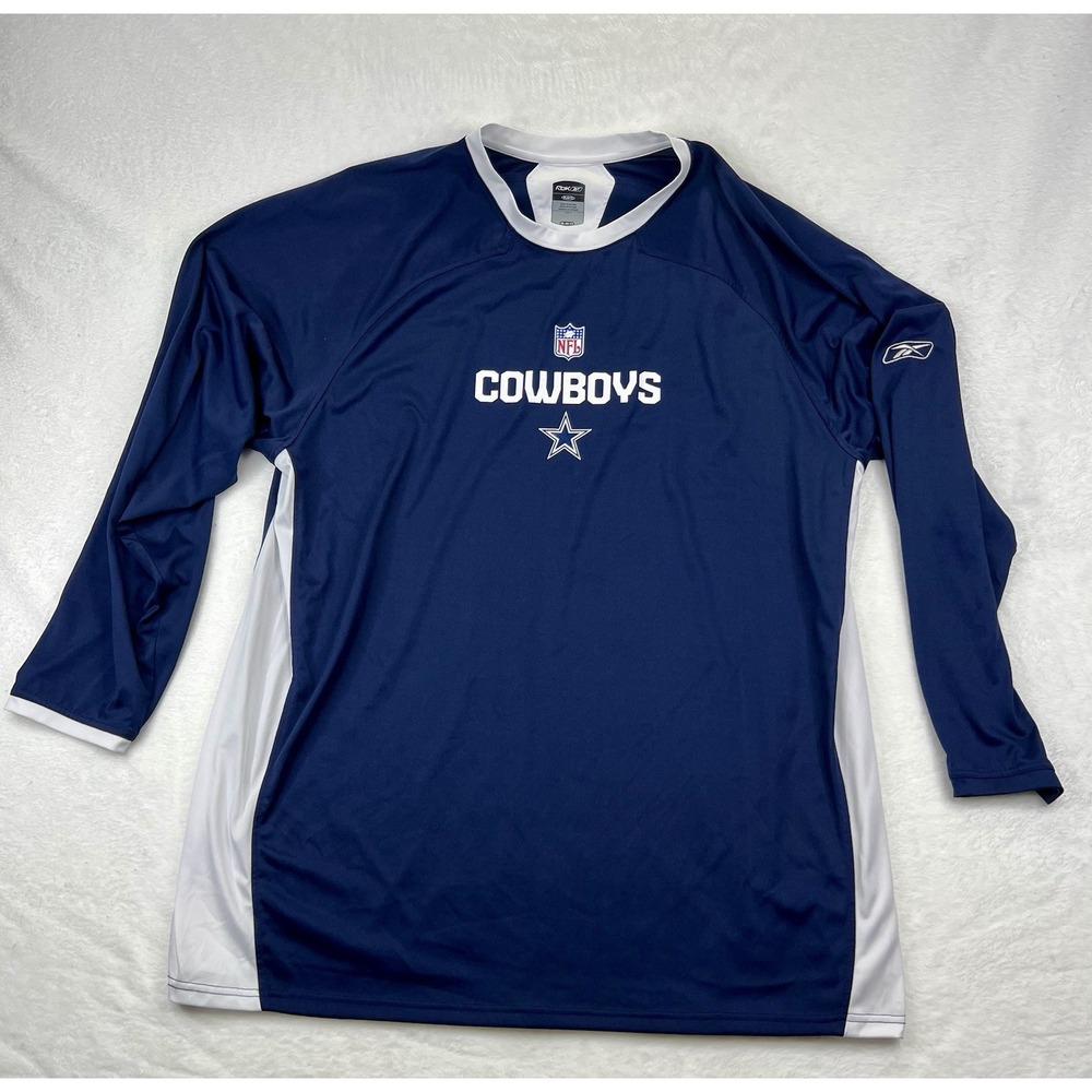 Dallas Cowboys Reebok Play Dry Long Sleeve Navy Blue Shirt Size 3XL RBK NFC-East